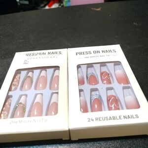 Pink Press On Nails with Gold and Silver Accents